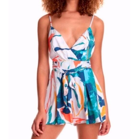 Maaji Floral Colorful Tie Waist Romper - Picture 1 of 6
